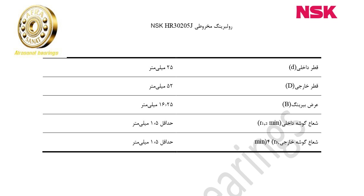 کاتالوگ مشخصات بلبرینگ HR30205J NSK