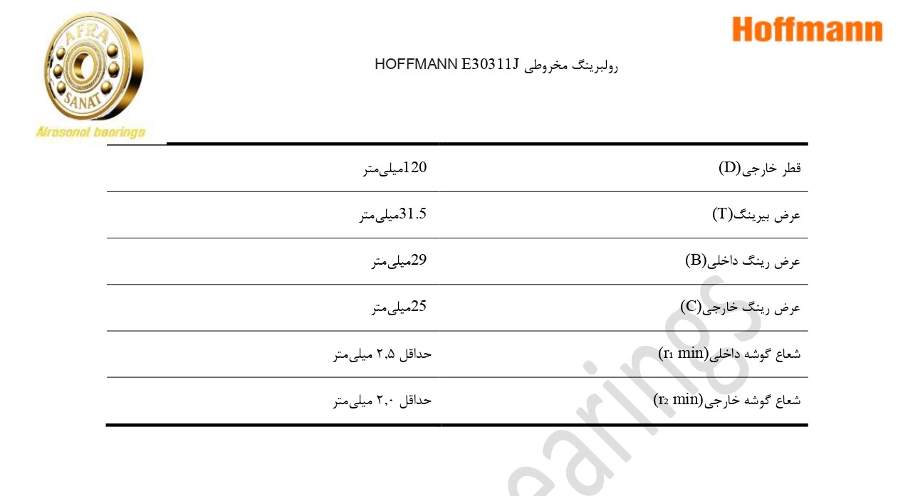 کاتالوگ مشخصات بلبرینگ E30311J HOFFMANN