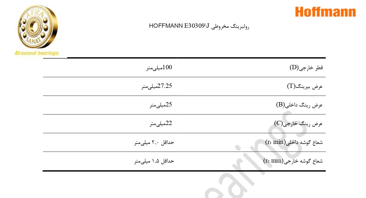 کاتالوگ مشخصات بلبرینگ E30309J HOFFMANN