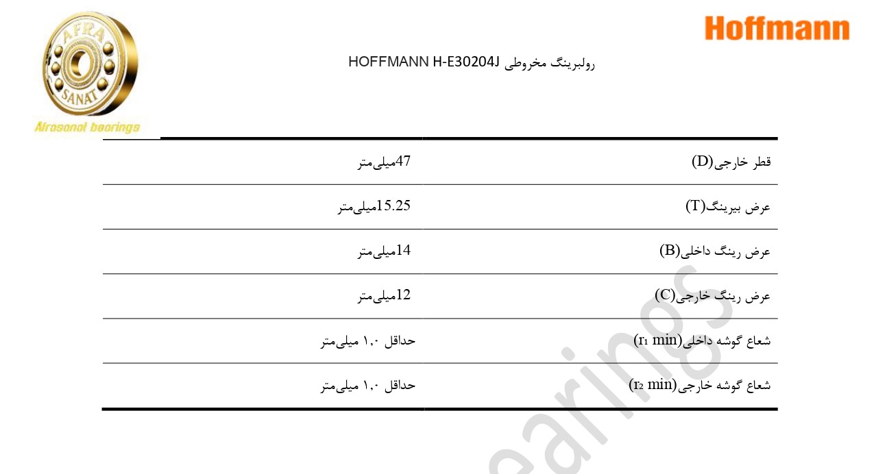 کاتالوگ مشخصات بلبرینگ H-E30204J HOFFMANN