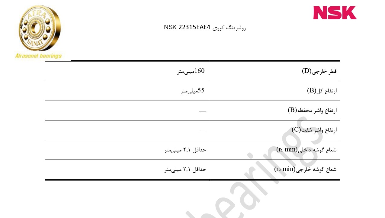 کاتالوگ مشخصات رولبرینگ 22315EAE4 NSK