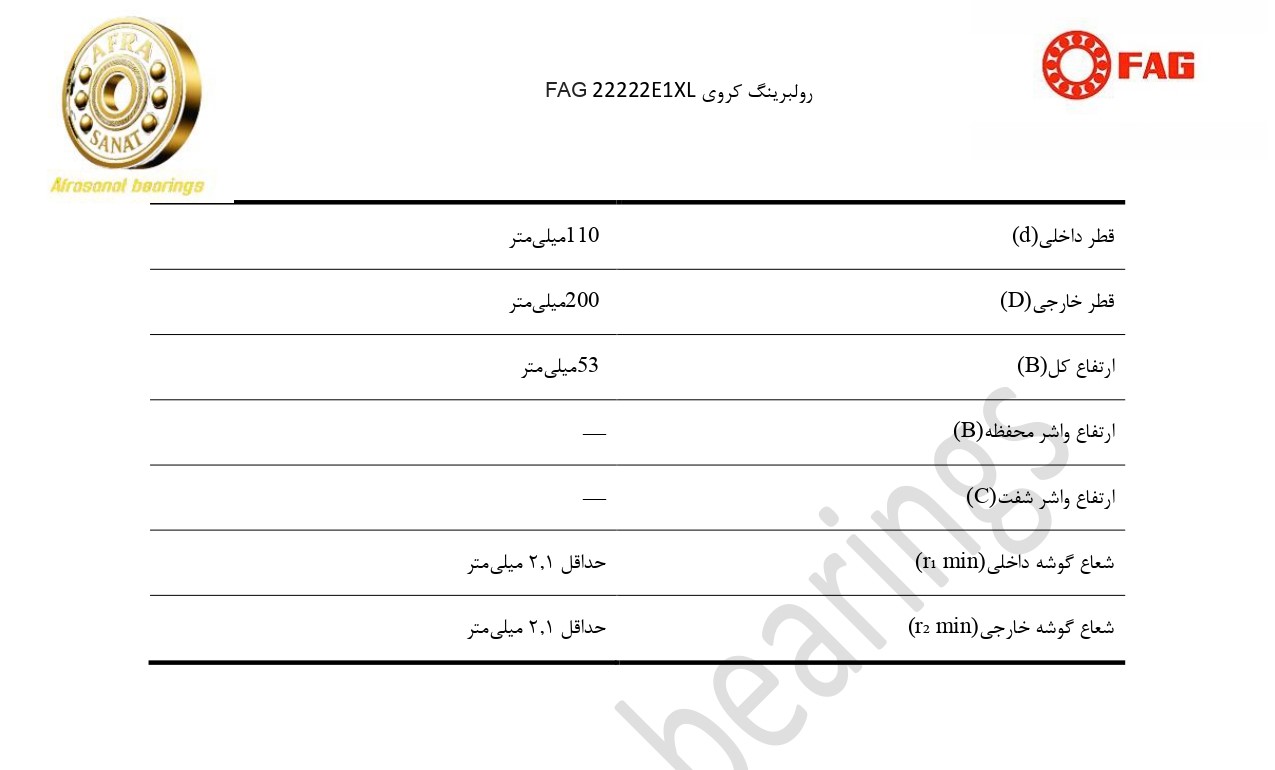 کاتالوگ مشخصات رولبرینگ 22222E1XL FAG