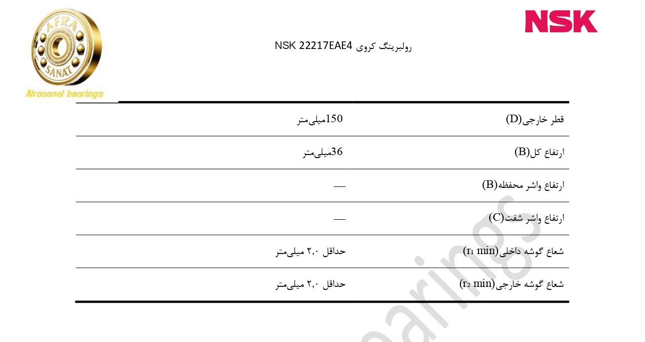 کاتالوگ مشخصات رولبرینگ 22217EAE4 NSK