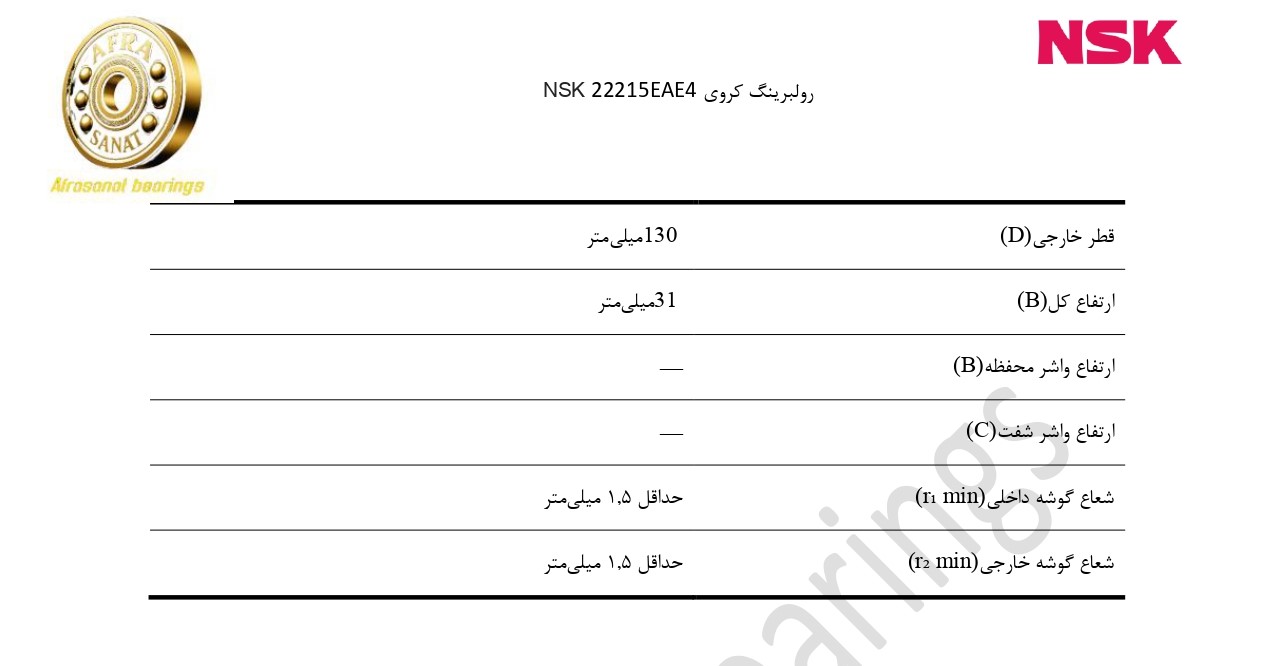 کاتالوگ مشخصات رولبرینگ 22215EAE4 NSK