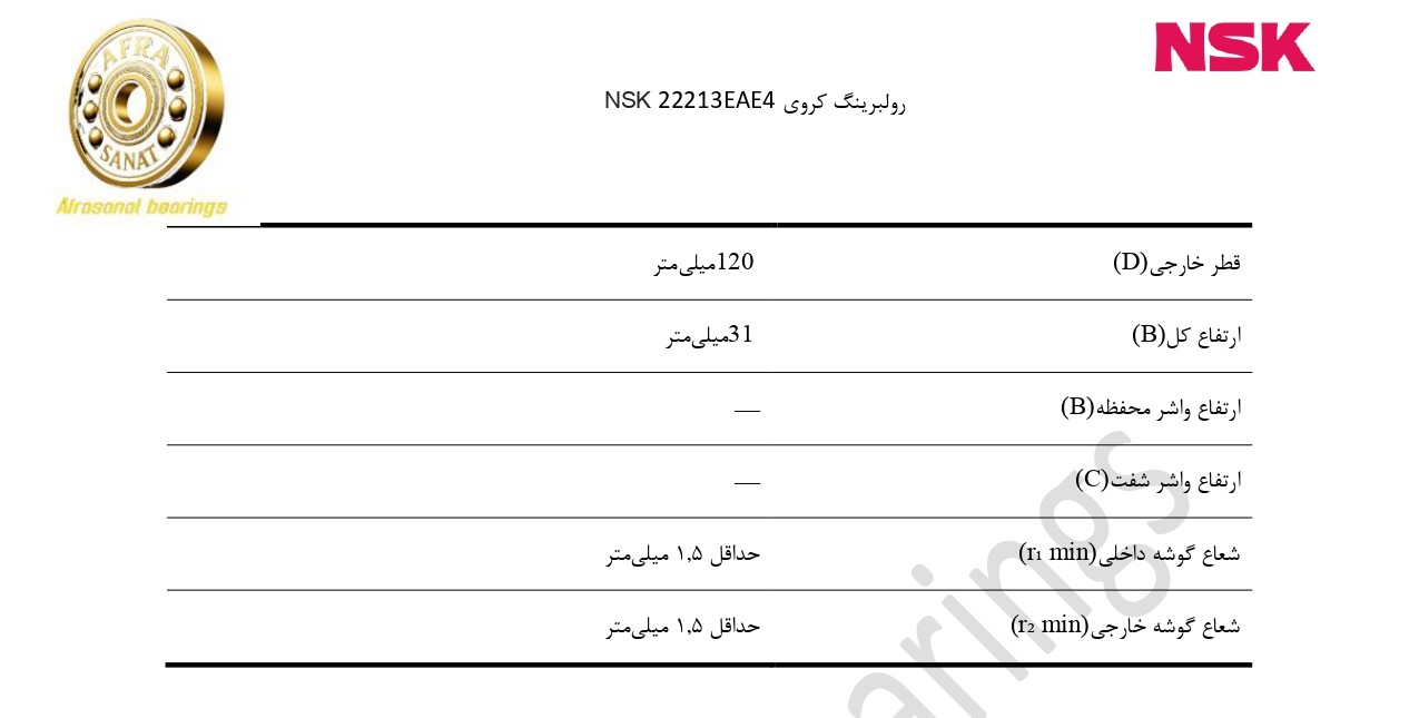 کاتالوگ مشخصات رولبرینگ 22213EAE4 NSK