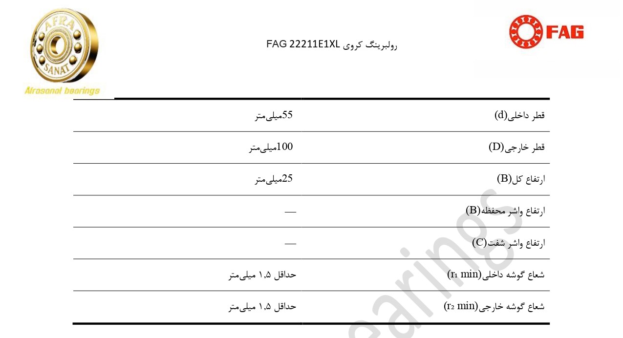 کاتالوگ مشخصات رولبرینگ 22211E1XL FAG