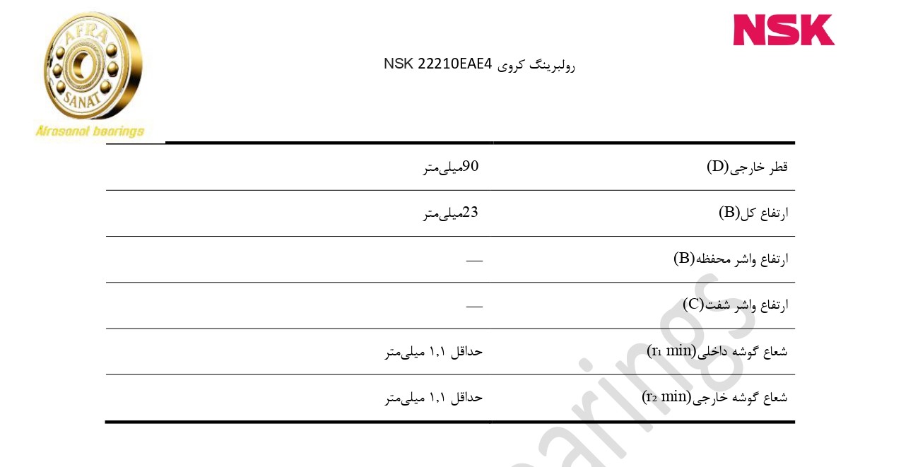 کاتالوگ مشخصات رولبرینگ 22210EAE4 NSK