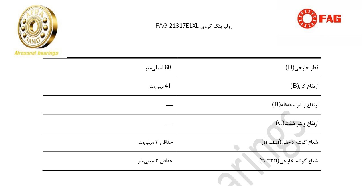 کاتالوگ مشخصات رولبرینگ 21317E1XL FAG