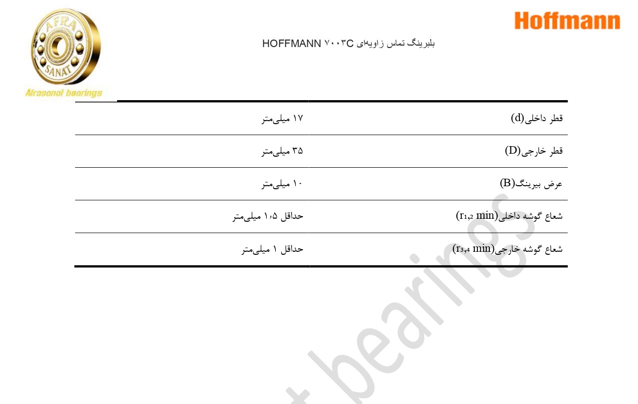 کاتالوگ مشخصات بلبرینگ 7003C HOFFMANN