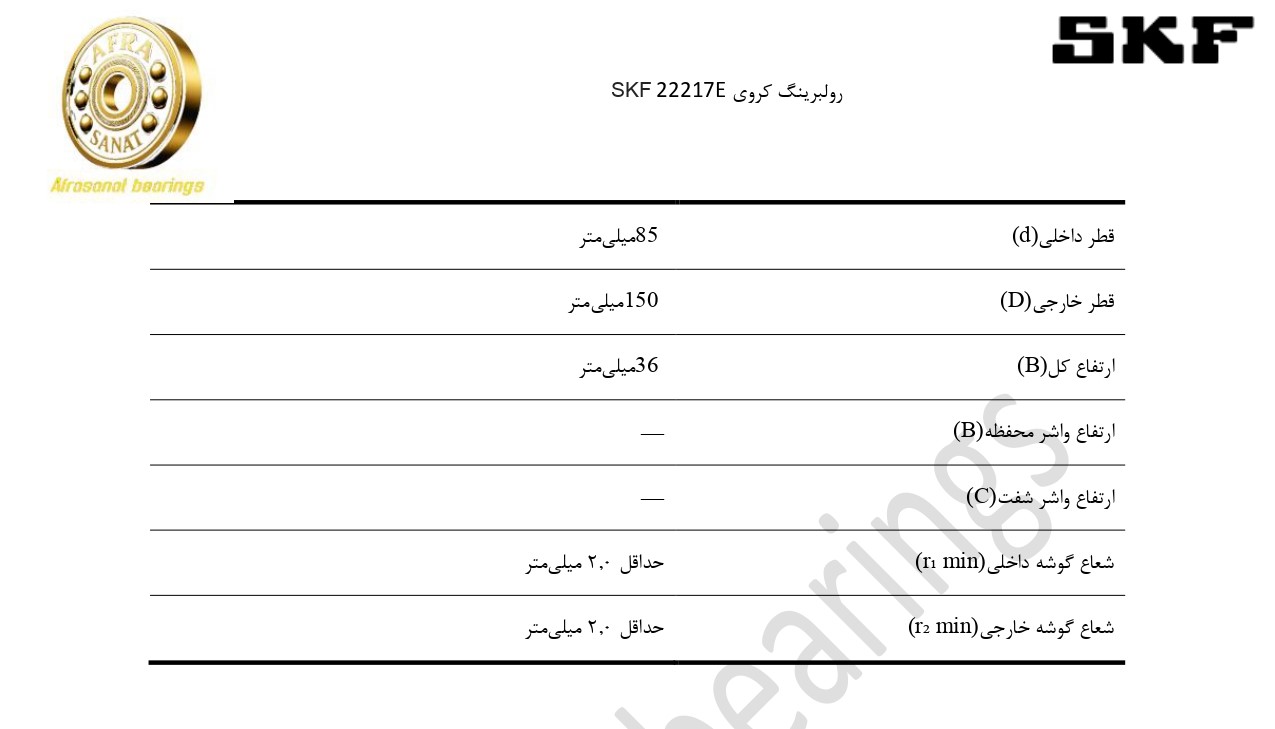 کاتالوگ مشخصات رولبرینگ 22217E SKF