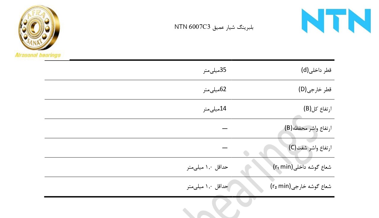 کاتالوگ مشخصات بلبرینگ 6007C3 NTN