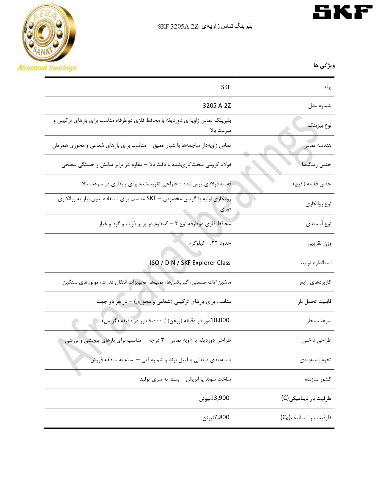 کاتالوگ مشخصات 3205A2Z SKF