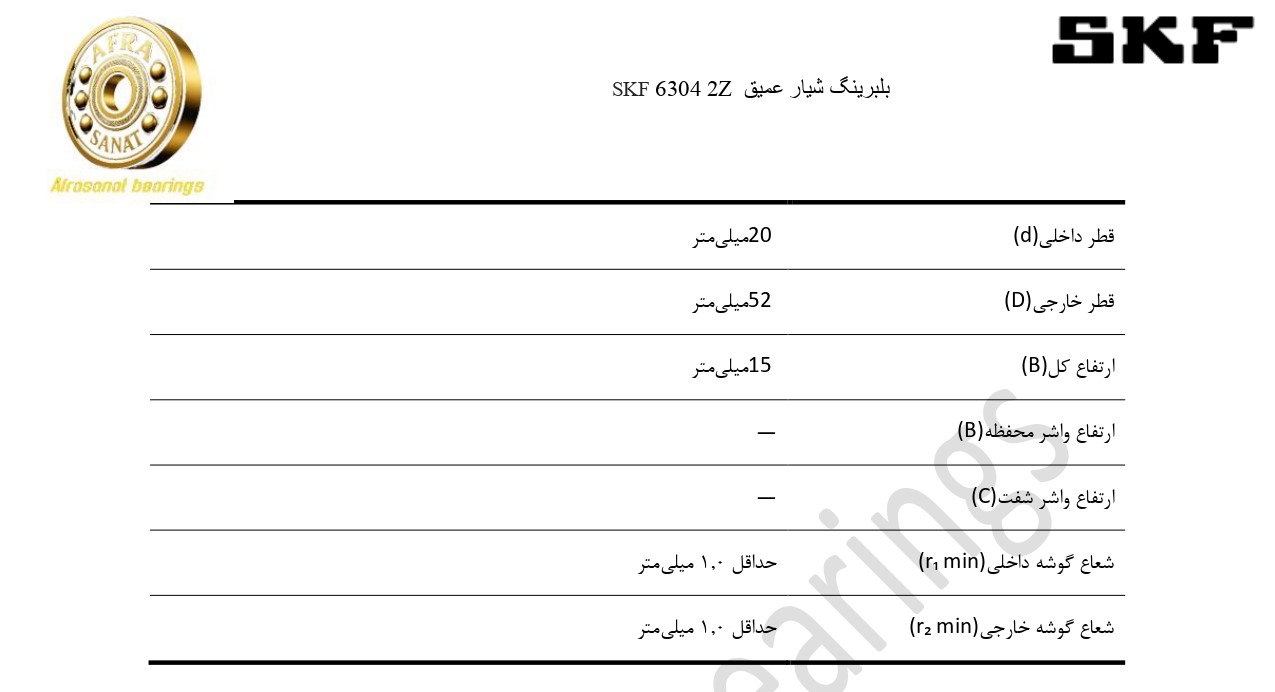 کاتالوگ مشخصات 63042Z SKF