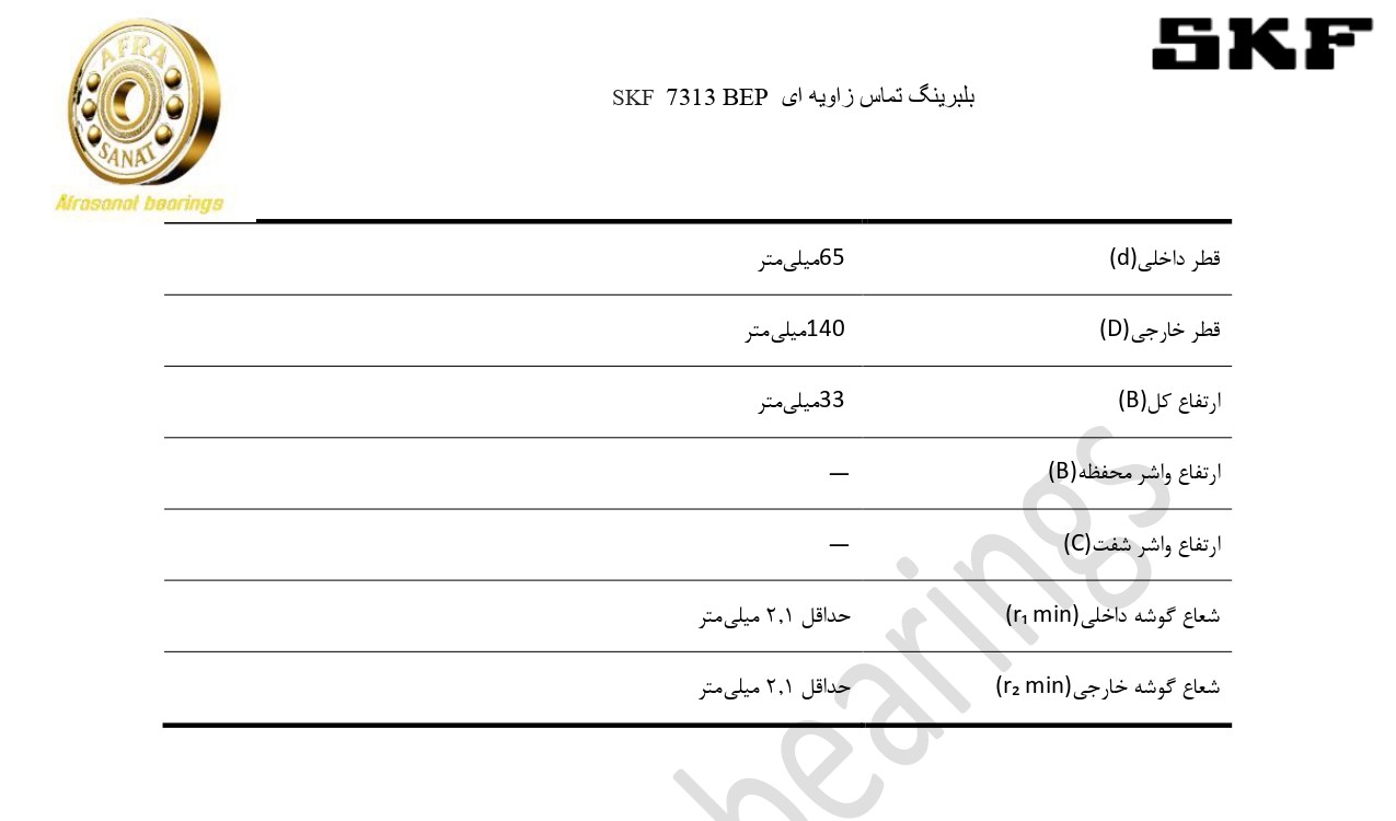 کاتالوگ مشخصات بلبرینگ 7313 BEP SKF