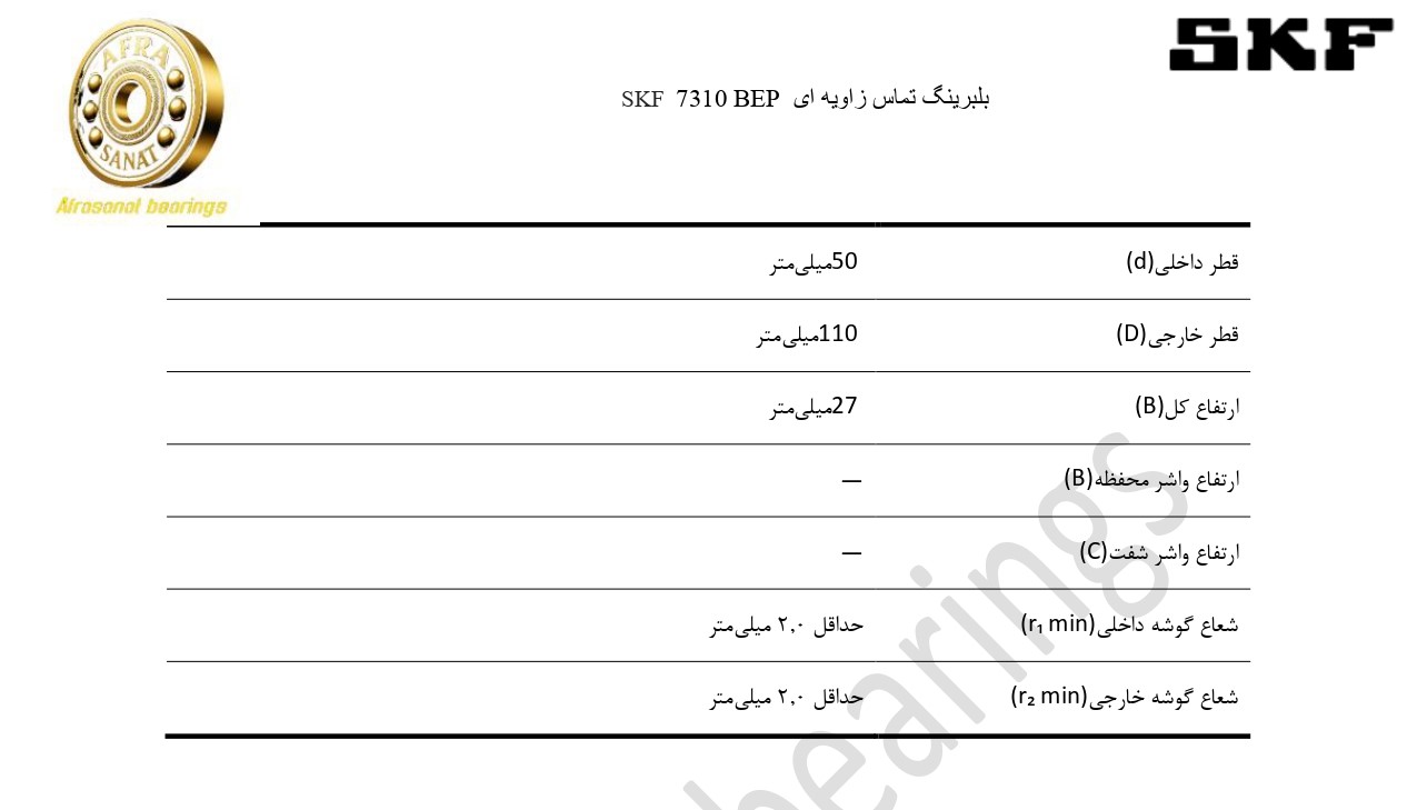 کاتالوگ مشخصات بلبرینگ 7310 BEP SKF