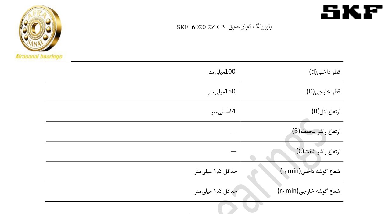 کاتالوگ مشخصات بلبرینگ 6020C3 SKF
