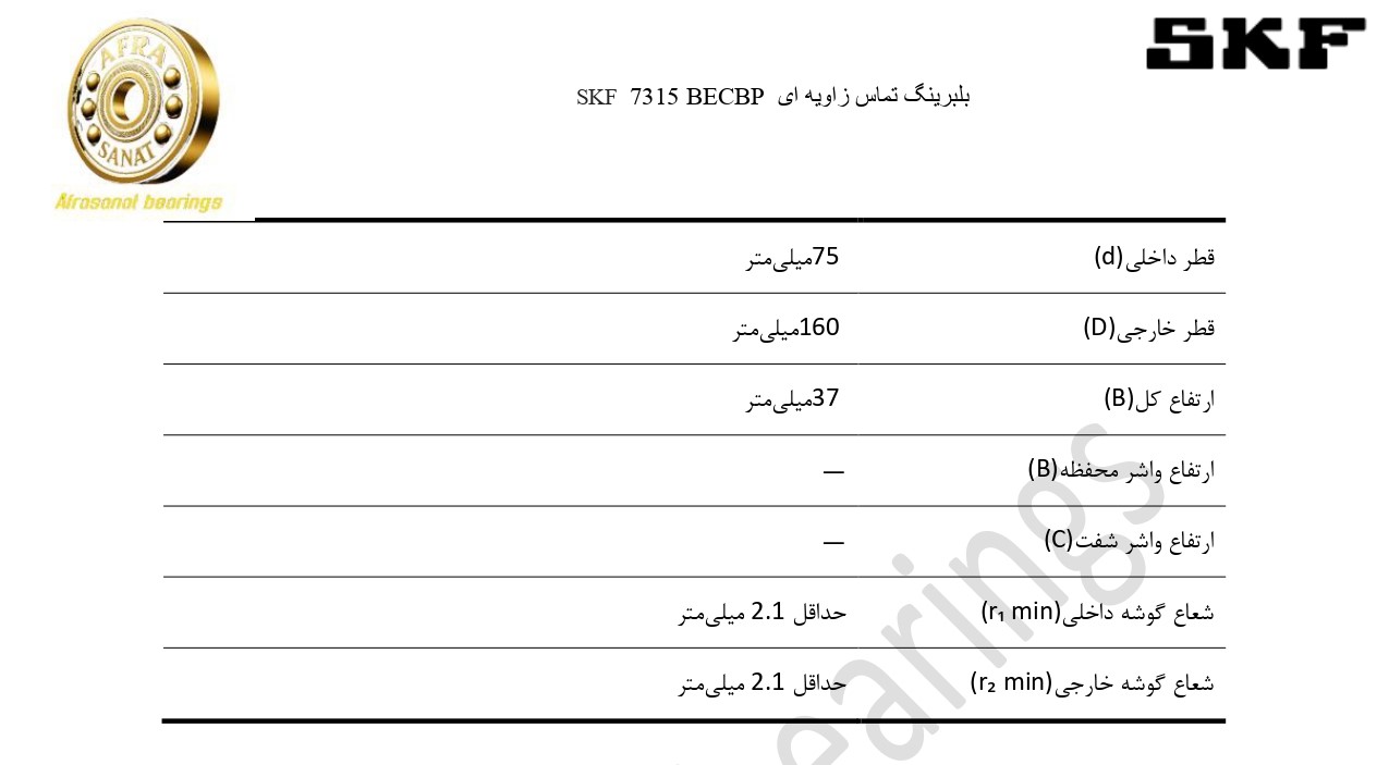 کاتالوگ مشخصات رولبرینگ 7315 BECBP SKF